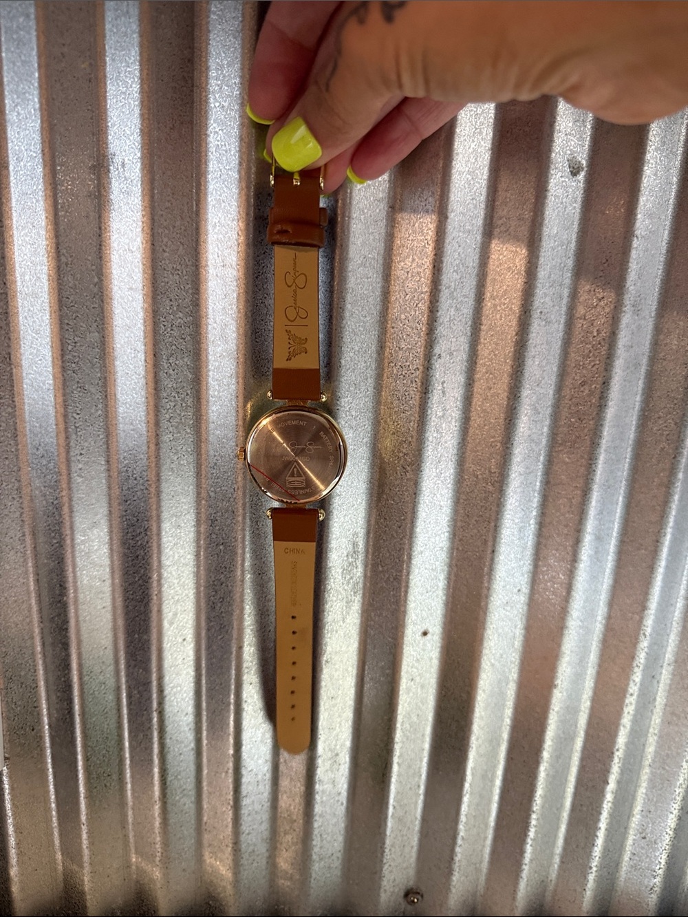 Jessica Simpson Gold-Tone Dial Brown Leather Strap Watch with Crystal Accents - Picture 3 of 9